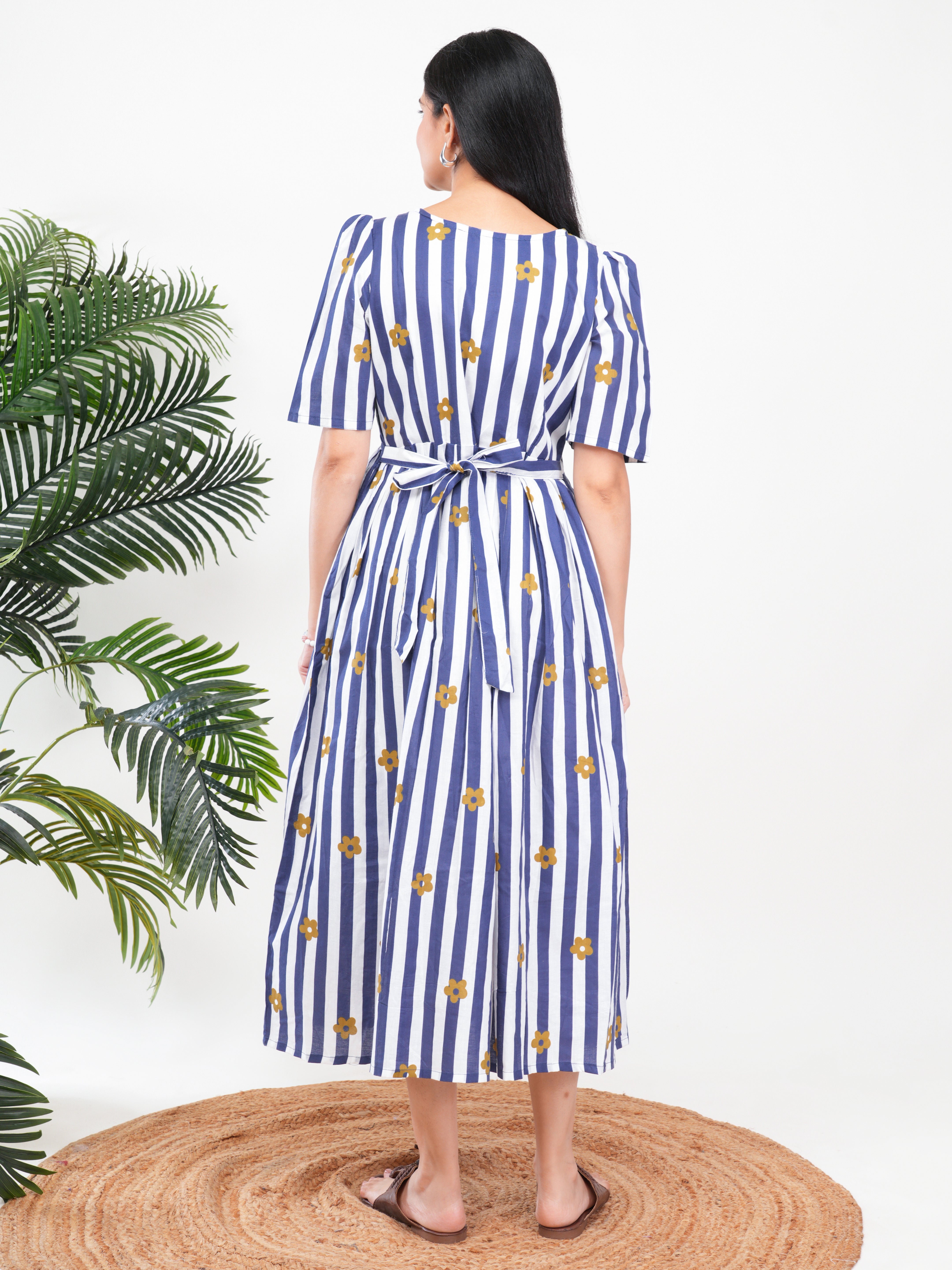Blue Stripe Cotton Single Kurti