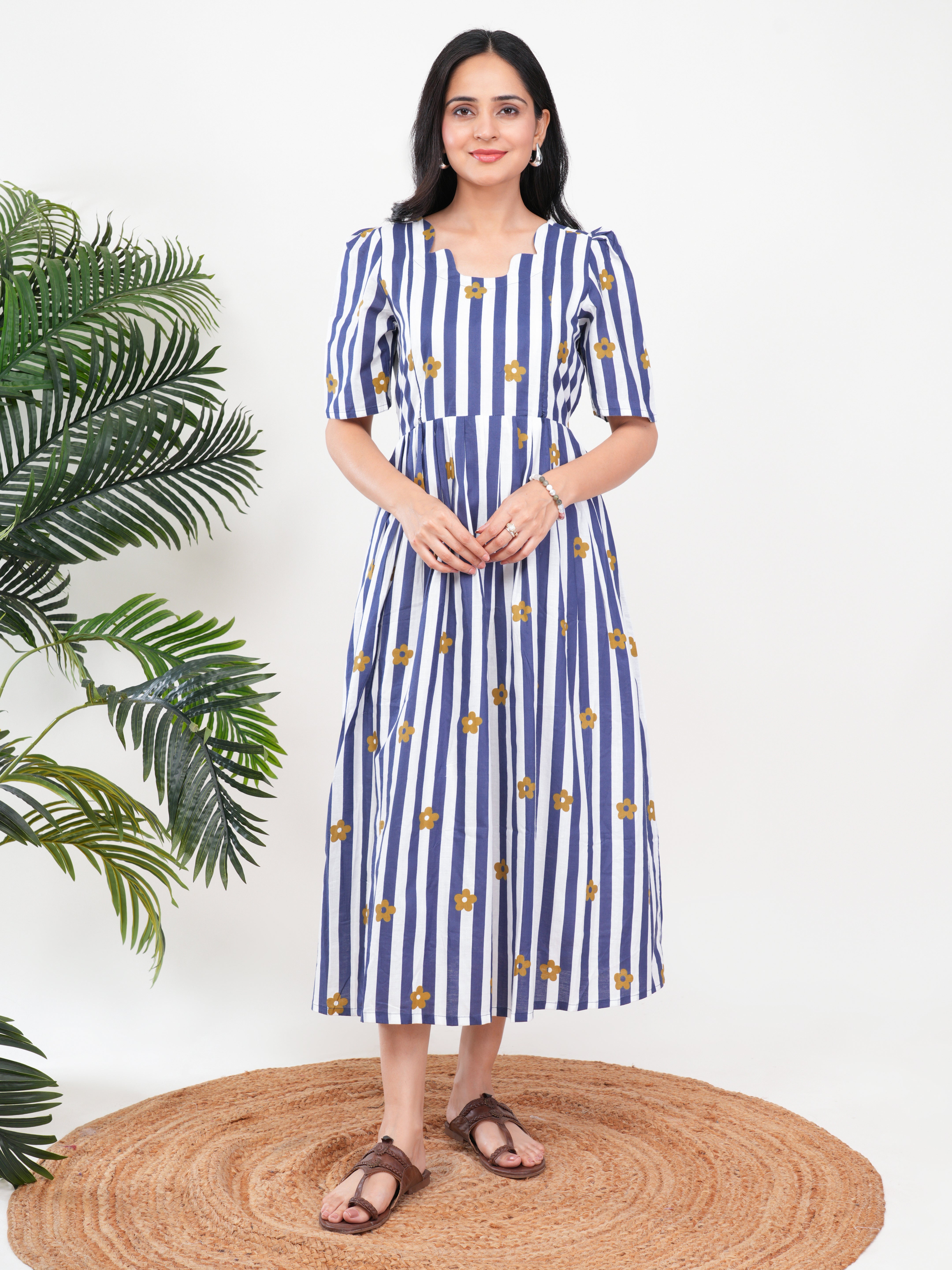 Blue Stripe Cotton Single Kurti