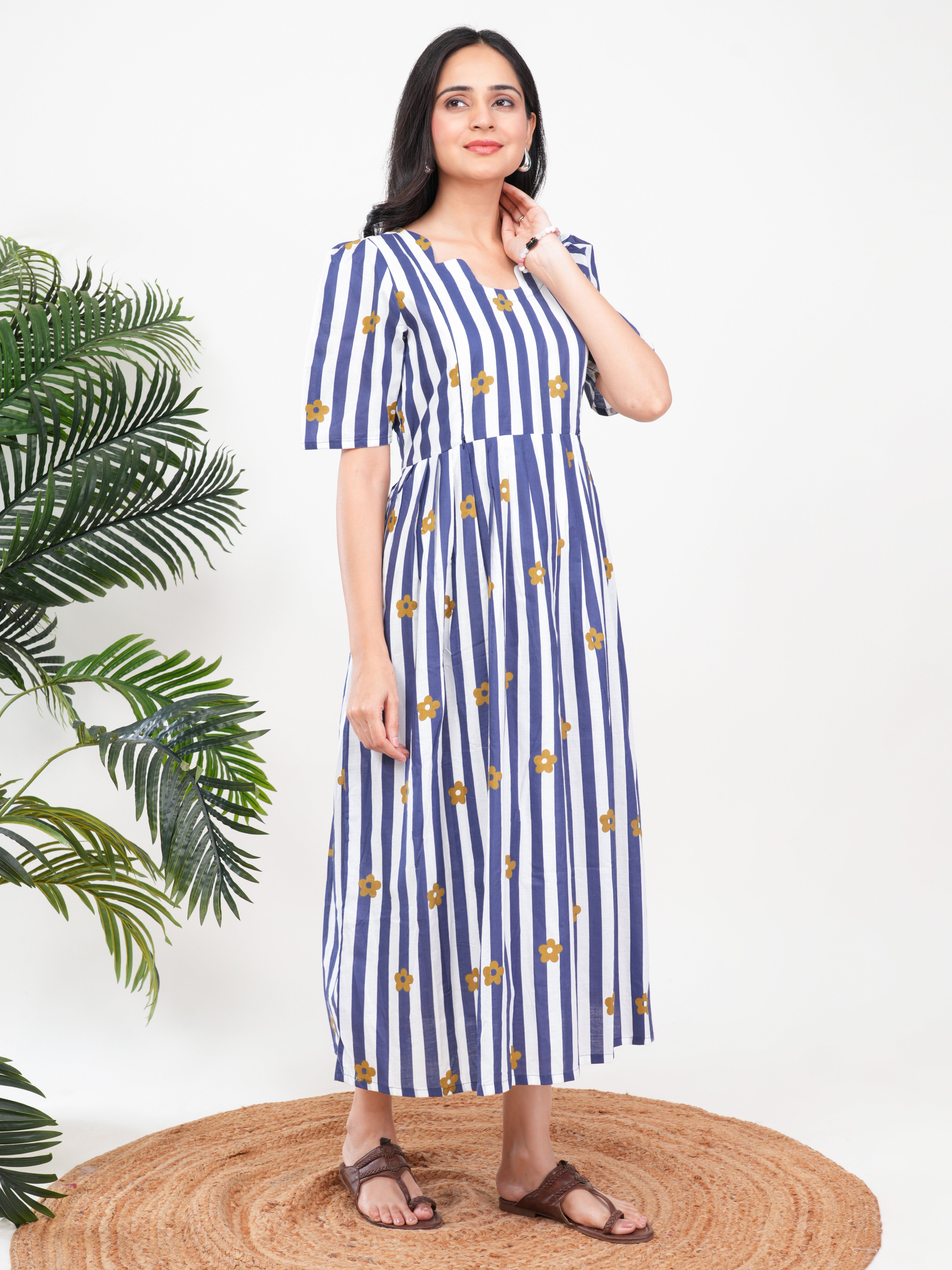 Blue Stripe Cotton Single Kurti
