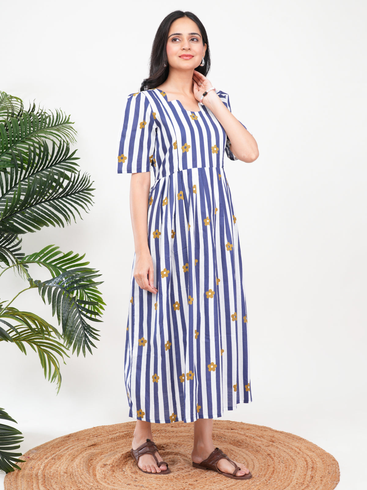 Blue Stripe Cotton Single Kurti