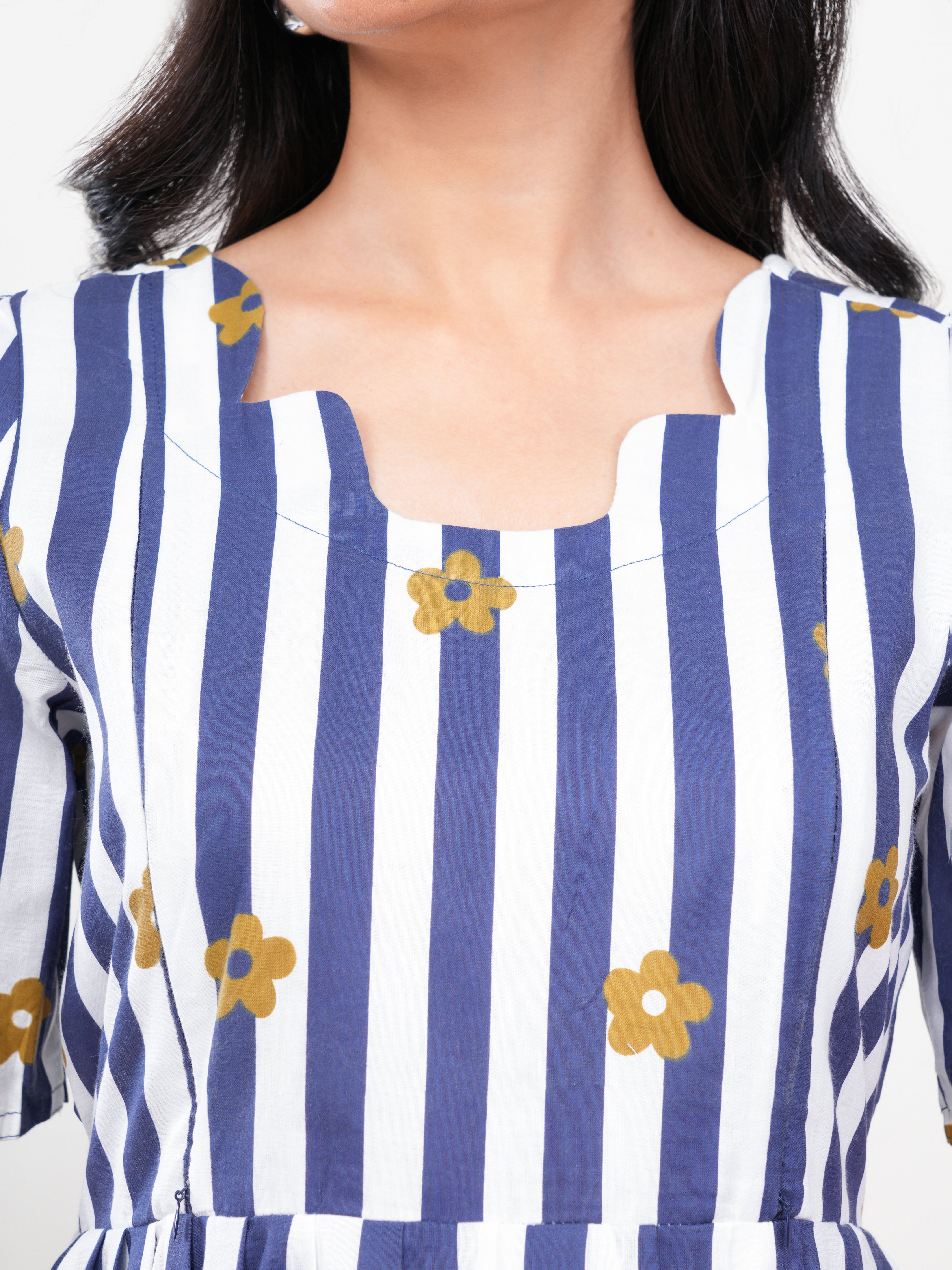 Blue Stripe Cotton Single Kurti