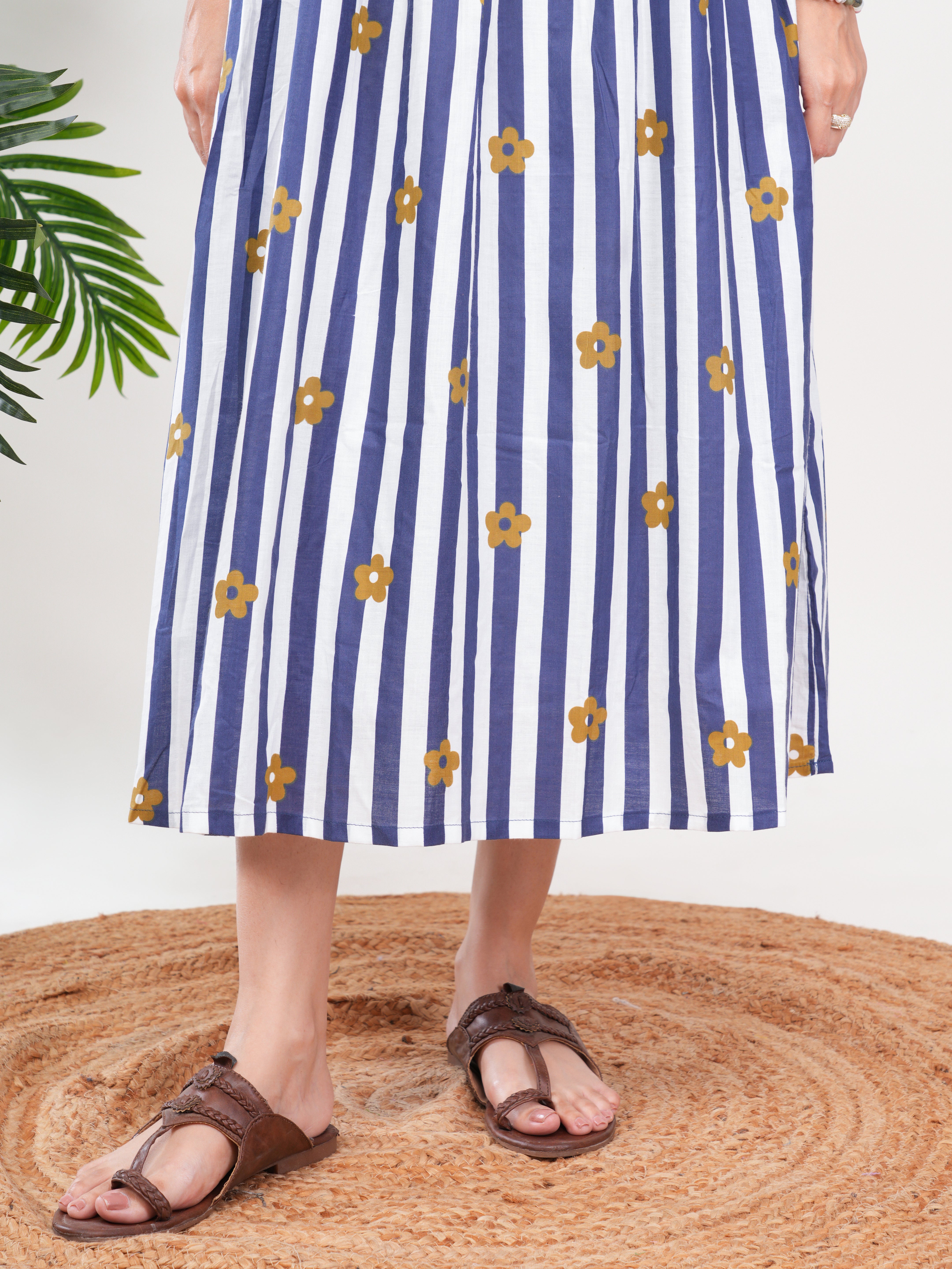 Blue Stripe Cotton Single Kurti