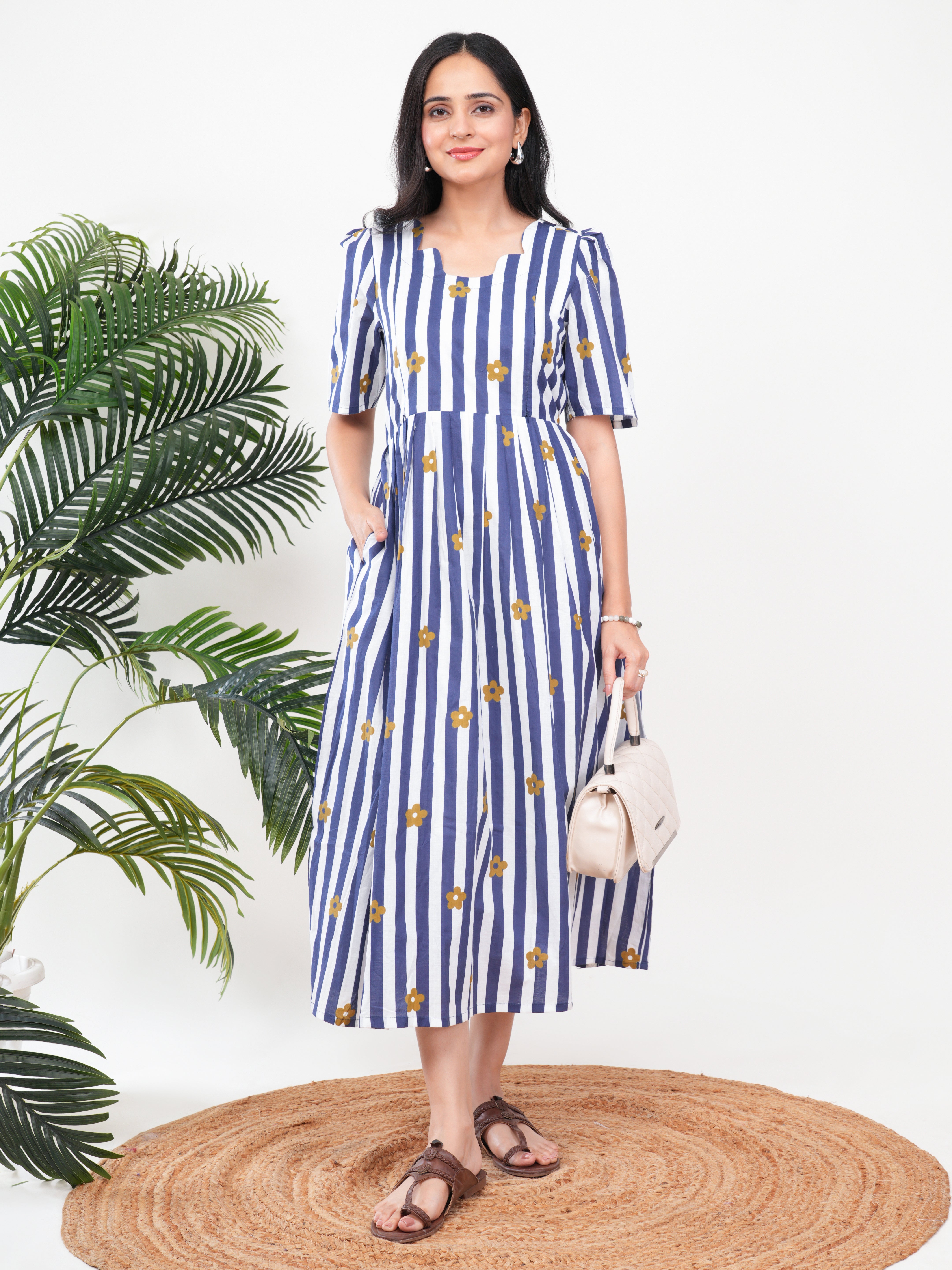 Blue Stripe Cotton Single Kurti