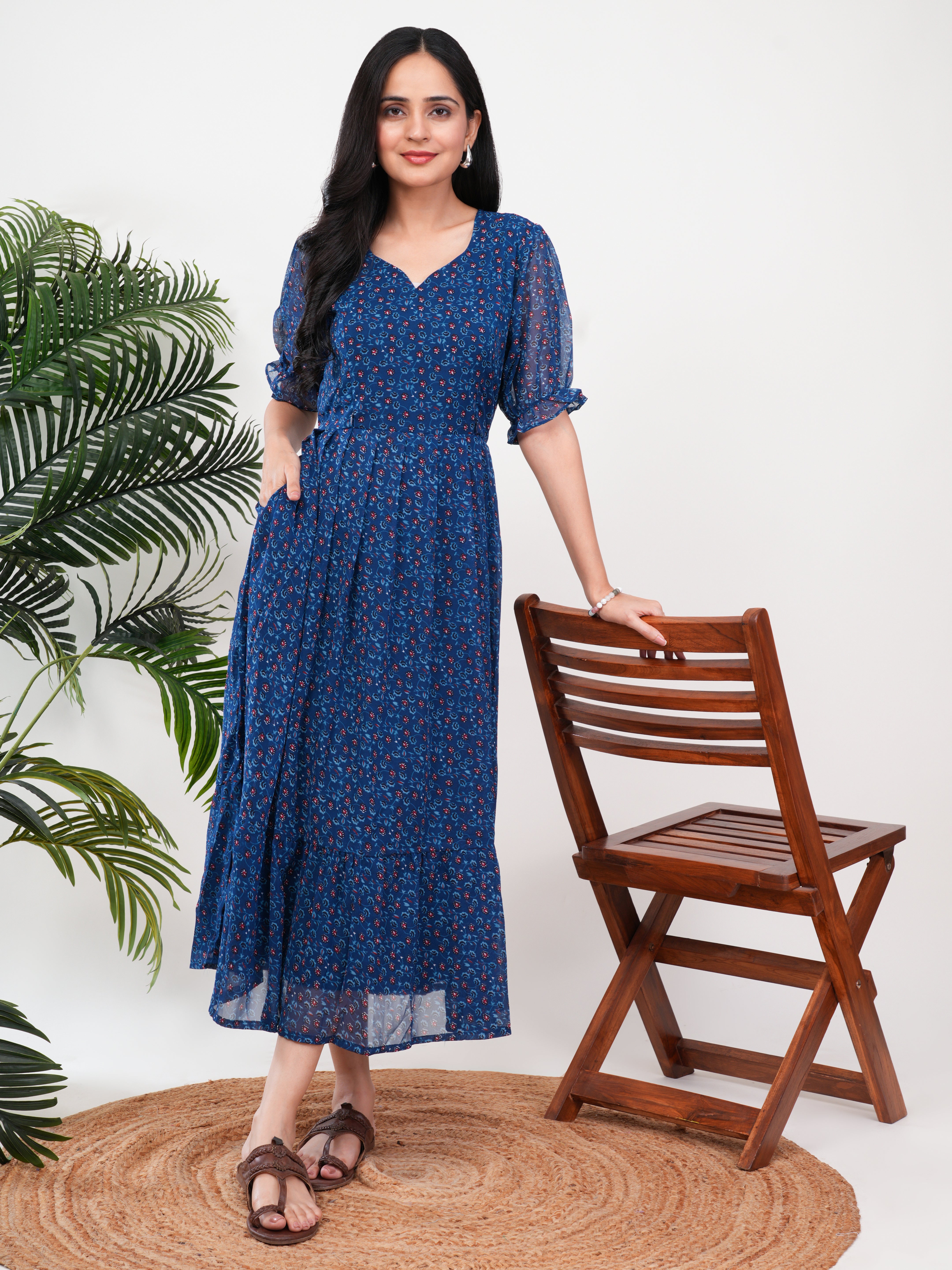 Navy Printed Feeding Single Kurti