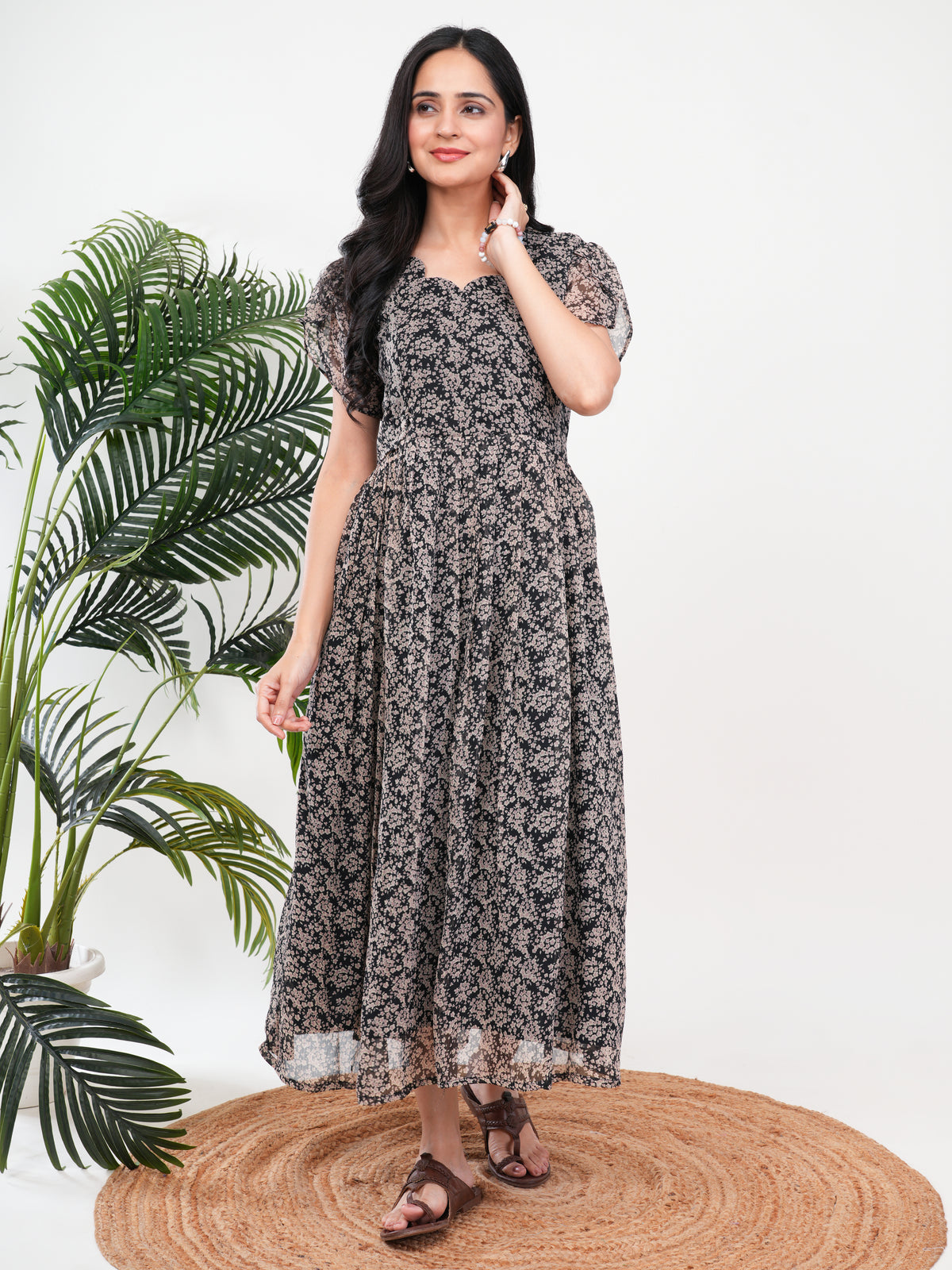 Black Floral Feeding Single Kurti