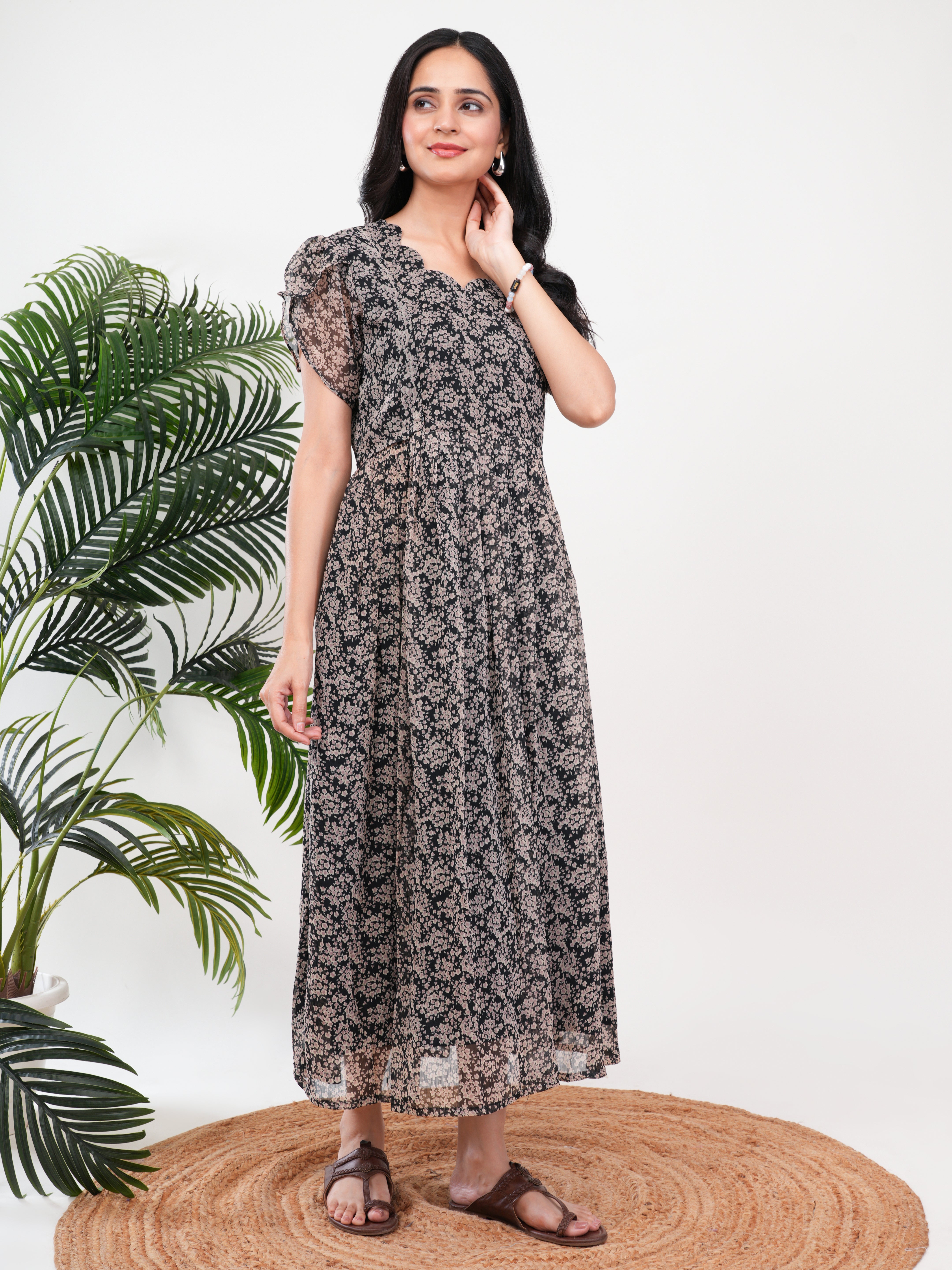 Black Floral Feeding Single Kurti