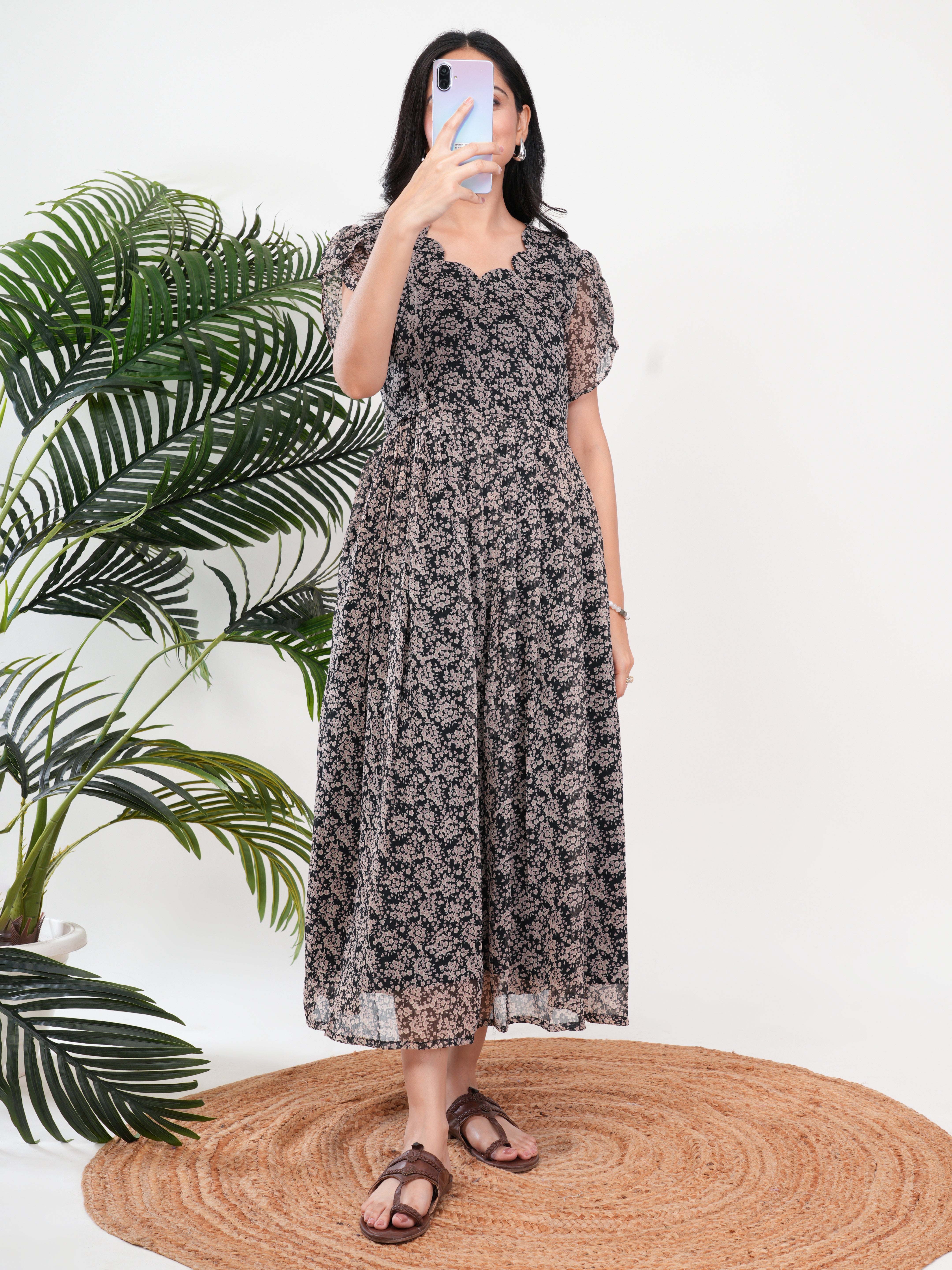Black Floral Feeding Single Kurti
