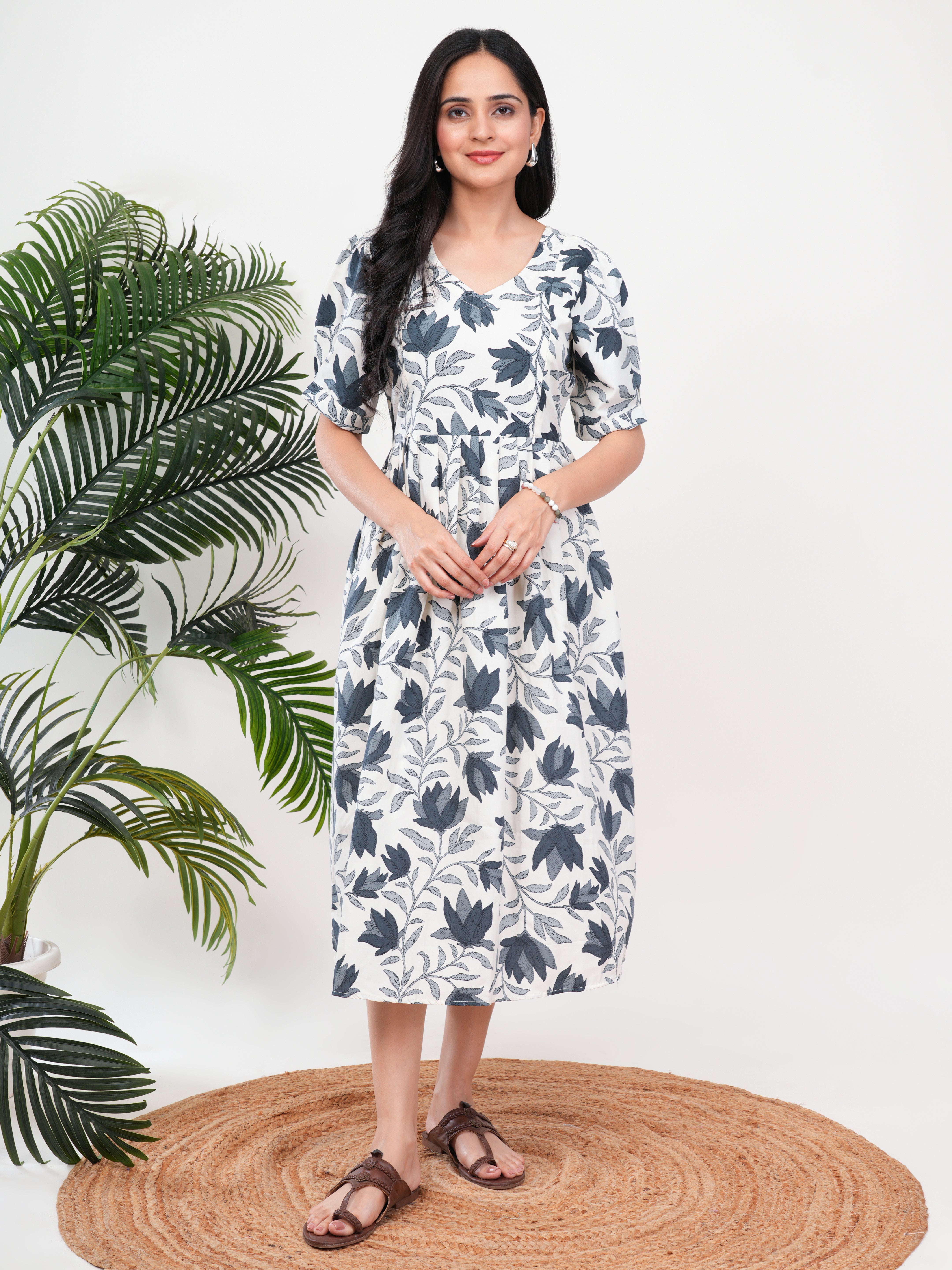 Ivory Leaf Print Feeding Single Kurti