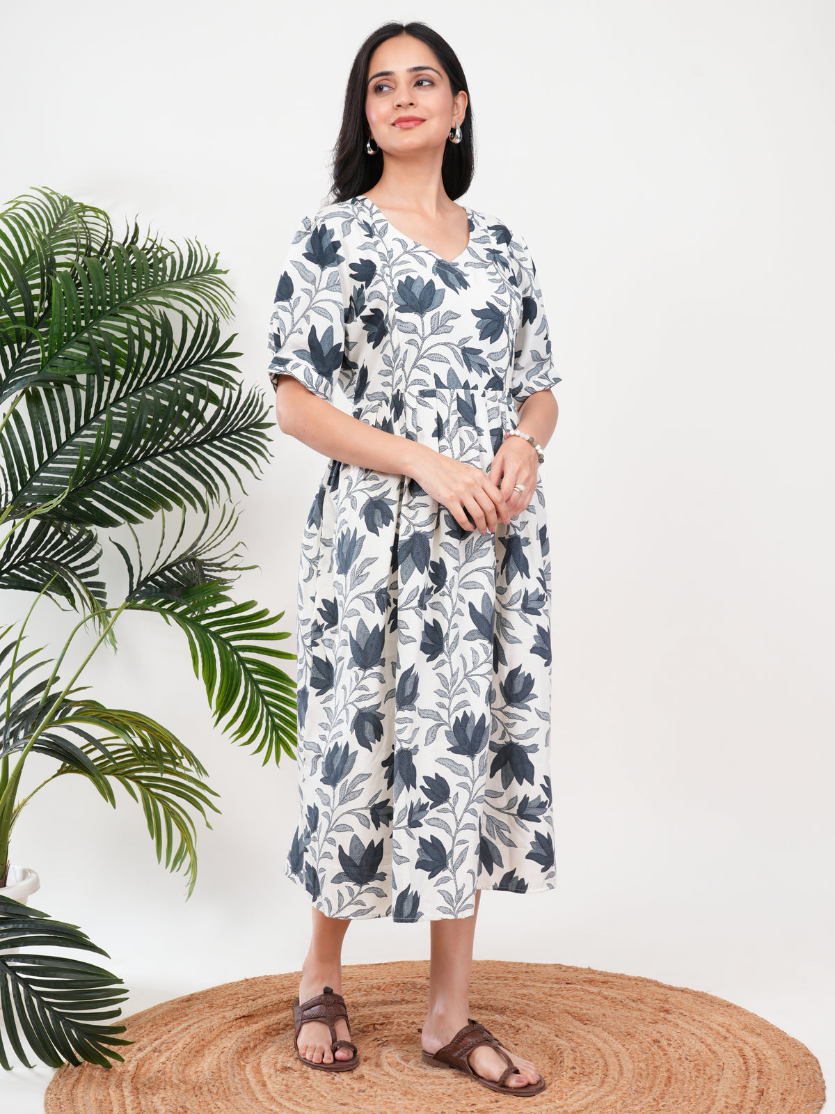 Ivory Leaf Print Feeding Single Kurti