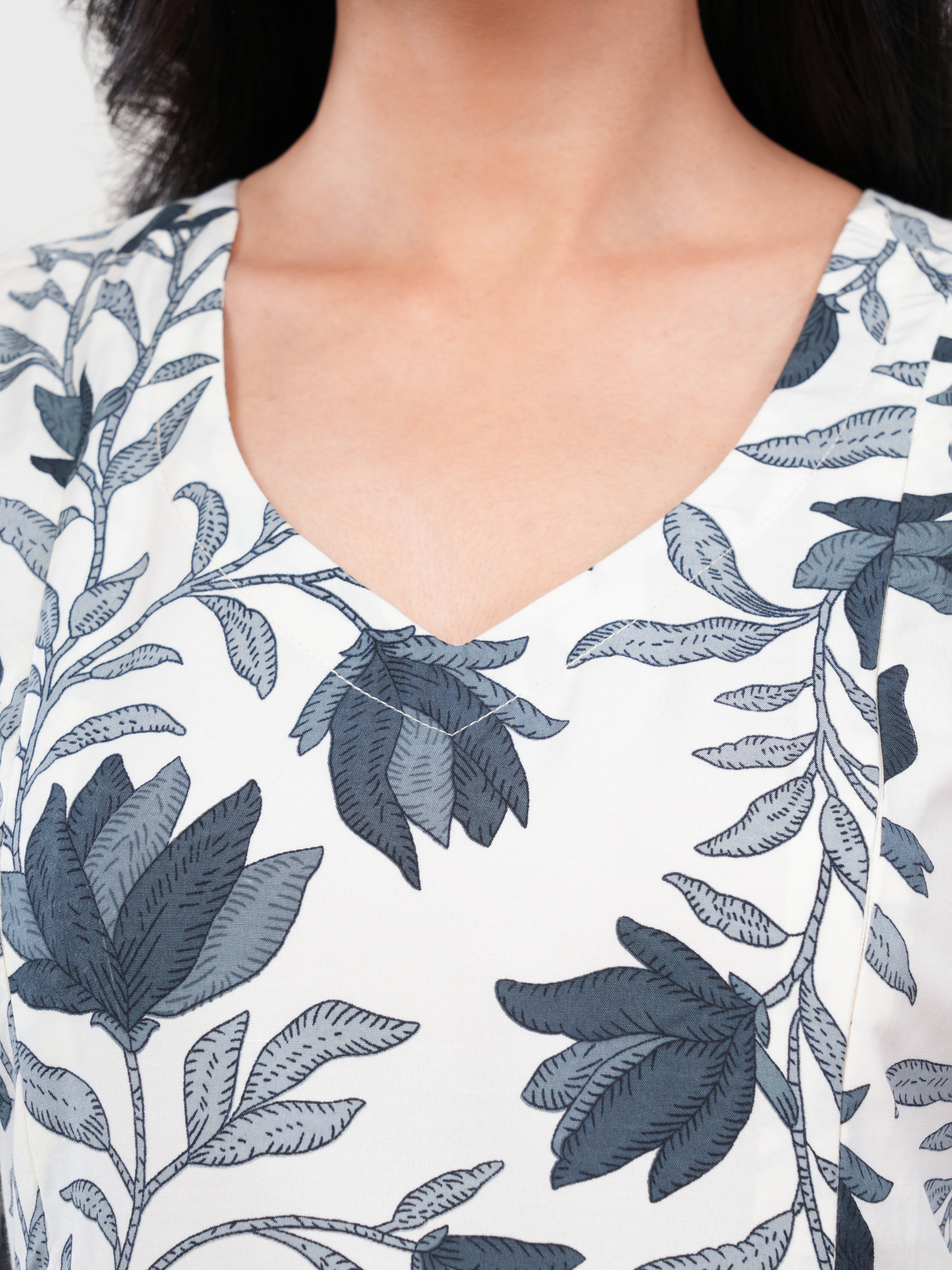Ivory Leaf Print Feeding Single Kurti