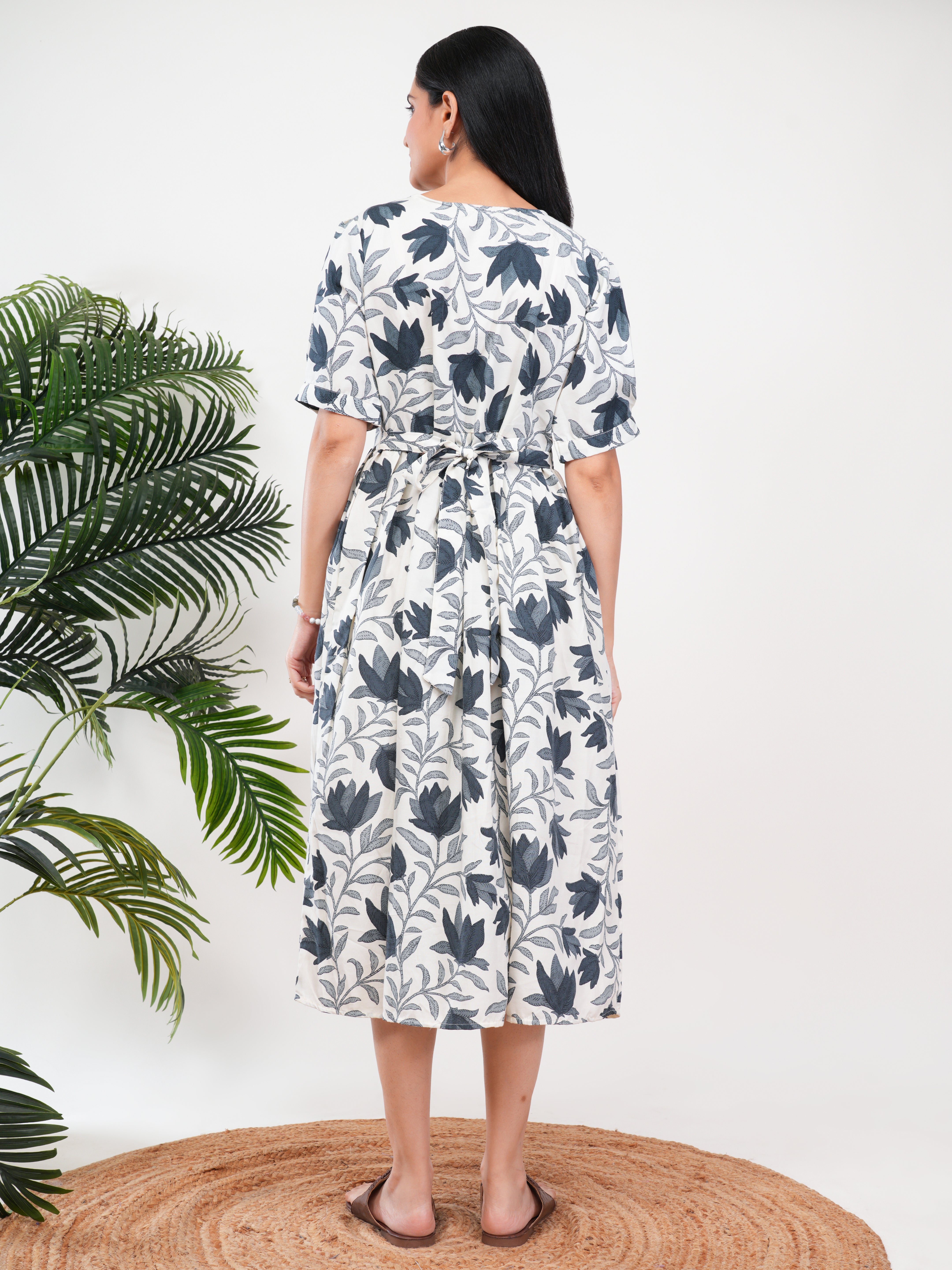 Ivory Leaf Print Feeding Single Kurti