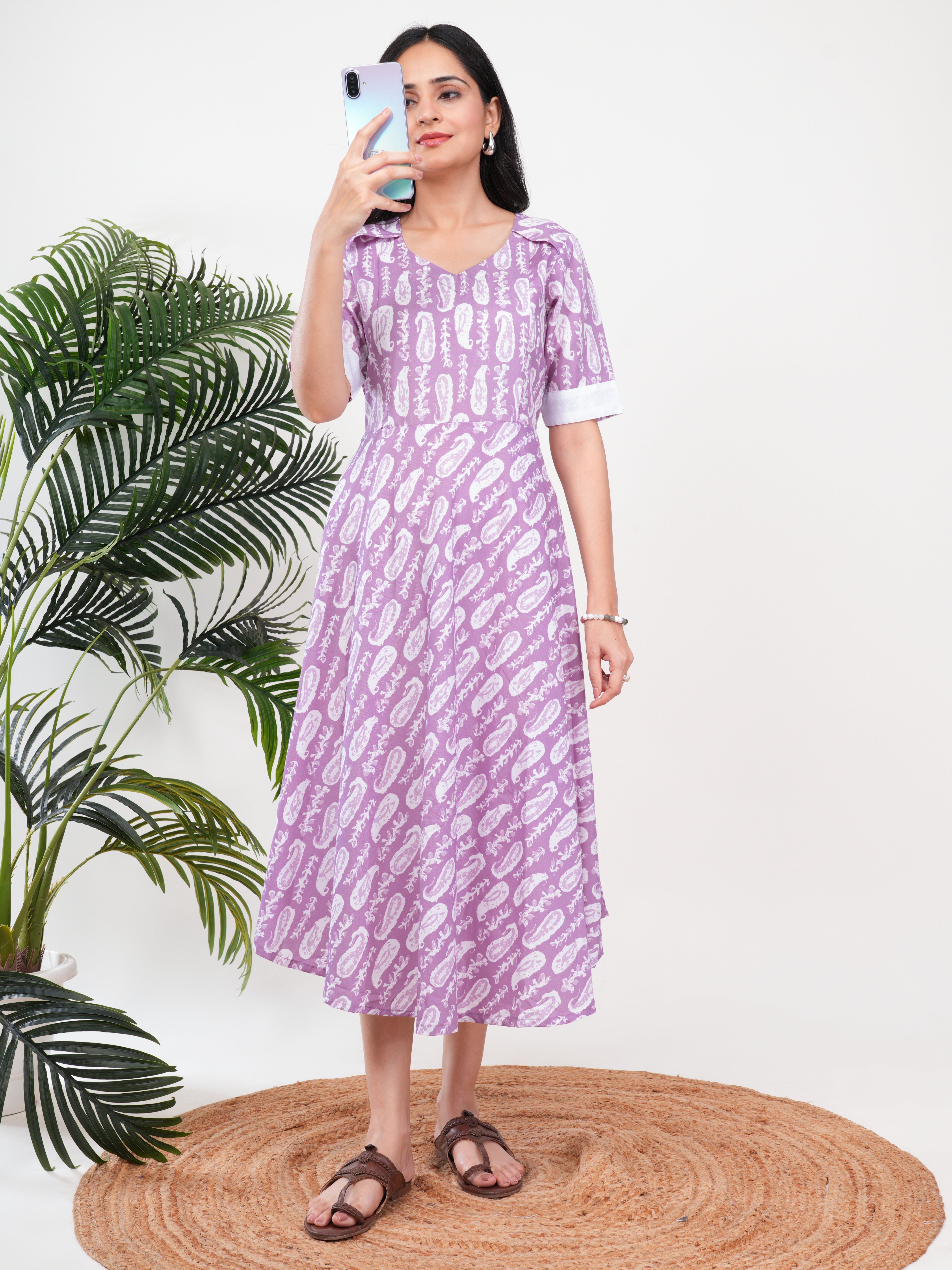 Lavender Print Feeding Single Kurti